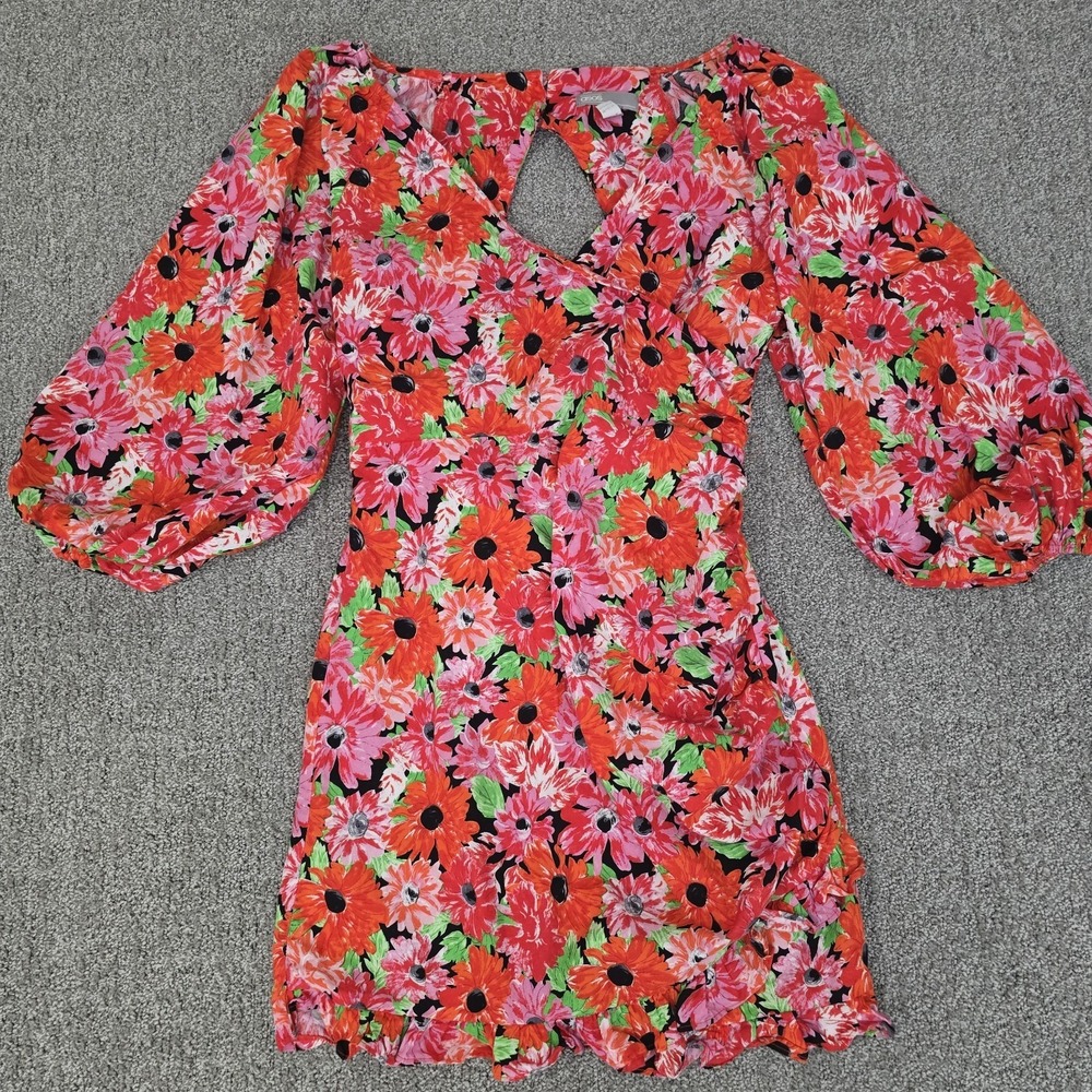 ASOS Design Red Mini Dress 6 Puff Sleeve Open Back Ruffle Hem Party - Picture 1 of 10